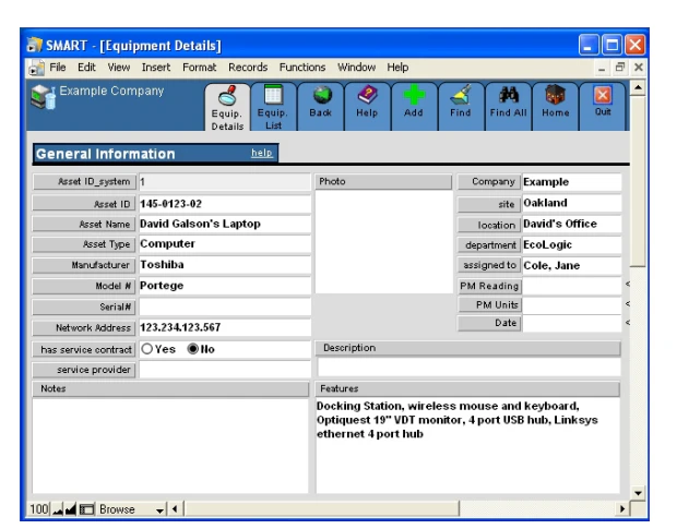 screenshot of SMART Equipment Management